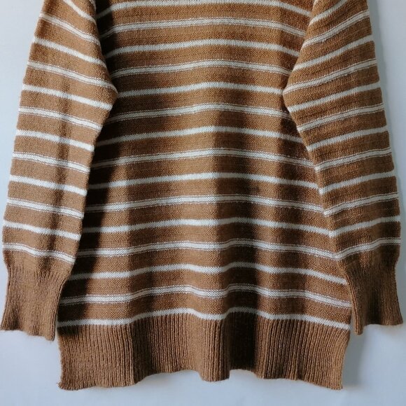 NWT Style & Co. Womens Caramel Kiss Brown Drop Shoulder Stripped Sweater Size L - Picture 3 of 8